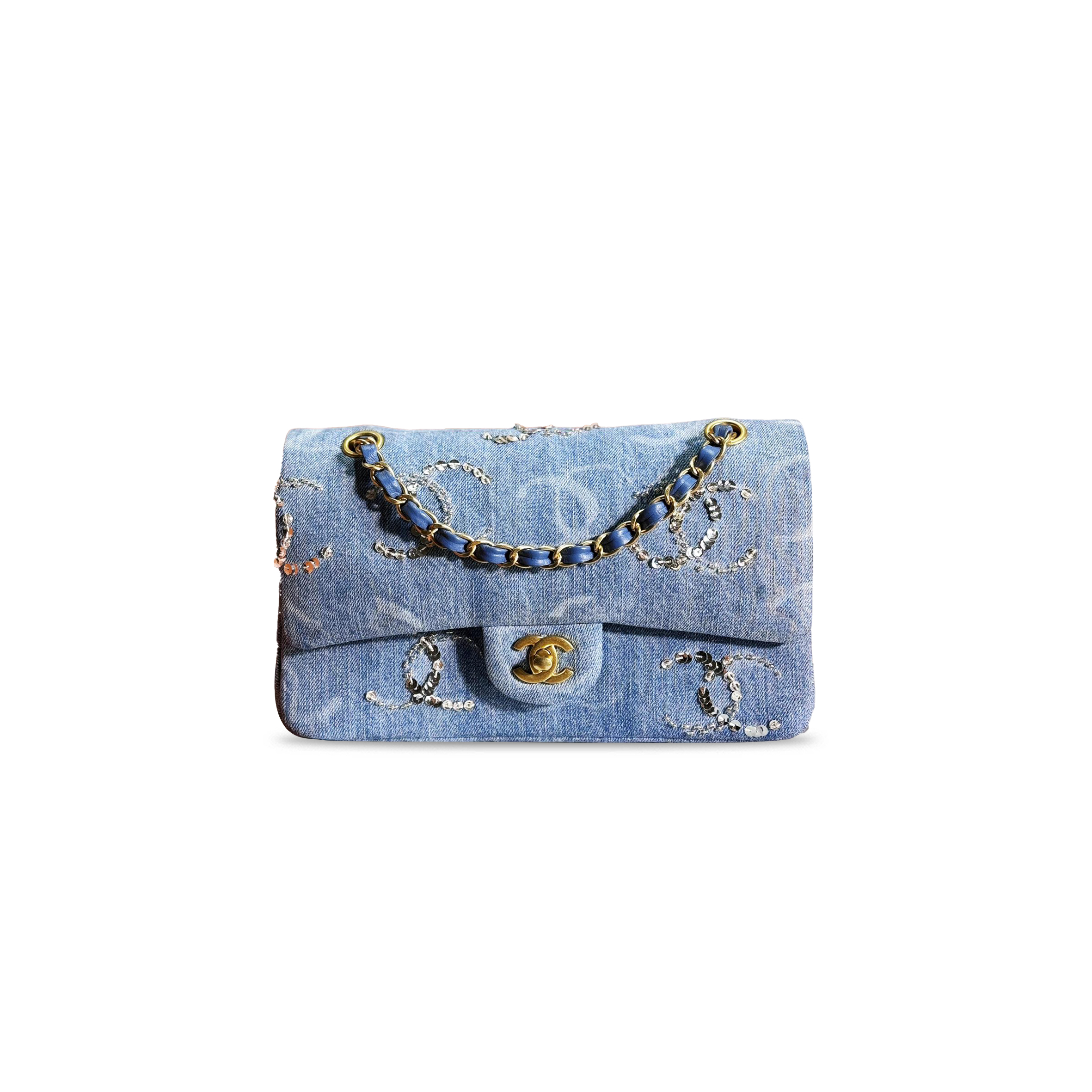 CHANEL MEDIUM DENIM SEQUIN CC CLASSIC FLAP A01113 (25.5*15.5*6.5cm)